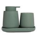 INGOFIN 3 Pcs Ceramic Bathroom Accessory Set - Liquid Soap Dispenser, Toothbrush Holder & Tray, Bathroom Counter Set, Countertop Essentials for Home, Guest Bathroom, or Office Use, Matte Green - style: Liquid-Matte Green