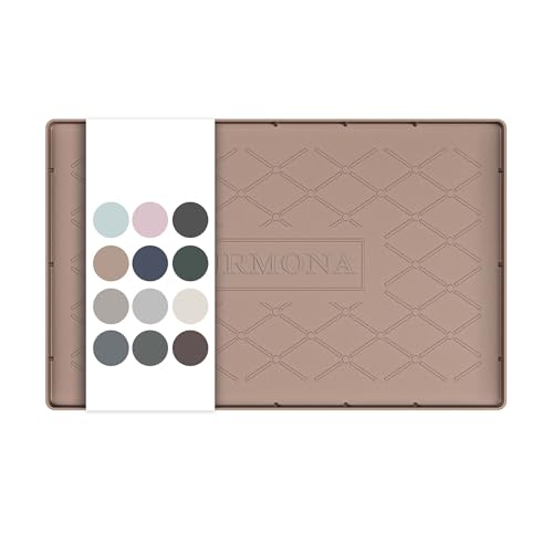 URMONA 19" x 12" Waterproof Silicone Mat in Multiple Sizes & Colors, Under Sink Mat for Kitchen & Bathroom, Pet Food Pad for Dogs & Cats, Kitchen Cabinet Liner, Multi-Purpose for Storage(Khaki) - color: Khaki, size: 12"W x 19"L