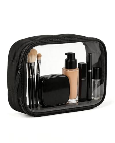 Moyad TSA Approved Toiletry Bag Clear Quart Size Travel Bags Makeup Bag | Large Opening, for Men and Women, Carry on Airline Compliant, Transparent Liquids Pouch, Puffer Black - color: Puffer Black, size: 1 Pack