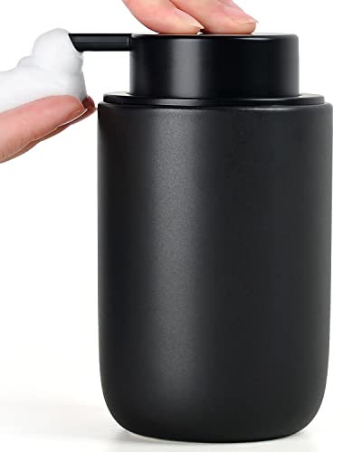 BosilunLife Black Foam Soap Dispenser - Ceramic Foaming Hand Wash Dispenser for Bathroom Modern Farmhouse Small Soap Dispenser Lotion Hand Pump Dispenser for Kitchen Sink - color: Black-foam Pump