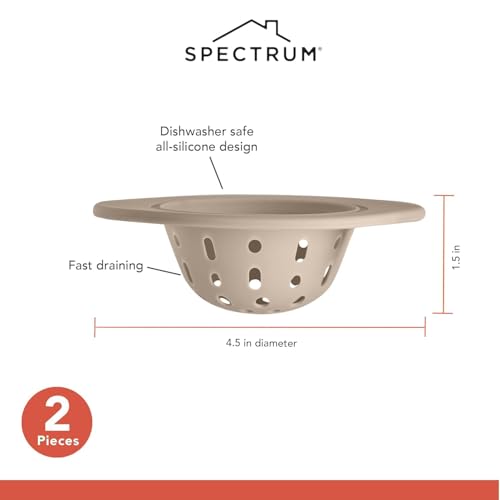 Spectrum Silicone Sink Strainer 2-Pack - Flexible Kitchen Sink Drain Strainer, Fits Standard Sinks, Drain Guard Catch Food Debris for Sink Protection, Easy Removal, Dishwasher Safe, Taupe - color: Taupe, size: 2 Pack