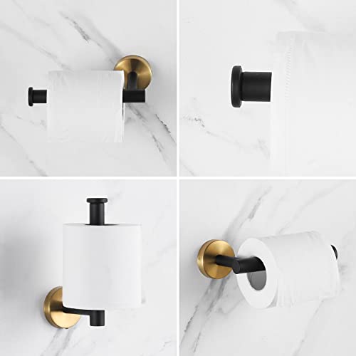 Bathroom Hardware Set Black and Gold，Towel Bar Set Including 2pcs 16inch Towel Bars, 2pcs Toilet Paper Holders, 2pcs Towel Rings and 4pcs Robe Towel Hooks - color: Black Gold-10pcs-16inch