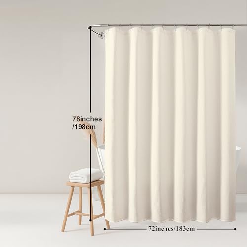 OWENIE Cream Waffle Weave Fabric Shower Curtain, Textured Heavy Cloth Shower Curtains for Bathroom, Water Repellent Soft Hotel Spa Luxury Elegant Bath Curtain, Machine Washable, Cream, 72x78 Inch - color: Cream, size: 72"W x 78"L (Pack of 1)