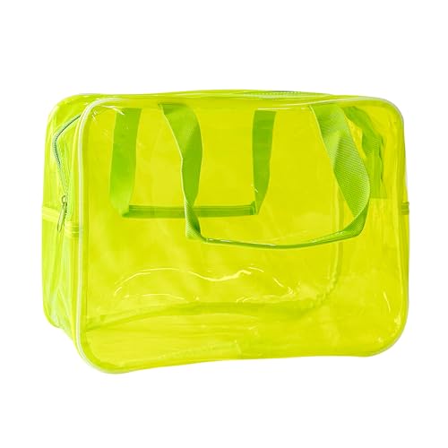 Yellow PVC Pure Color Transparent Gift Pouch Wash Travel Makeup Cosmetic Bag with Handle for Travel Bathroom Toiletry Organizer (Yellow) - color: yellow
