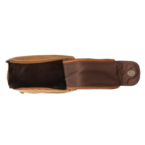 KomalC Premium Buffalo Leather Toiletry Bag for Men & Women With Water resistant Lining, Grooming Travel Pouch, Unisex Wash Bag for Toiletries, Gifts for Men and Women - color: Distressed Yellow Tan