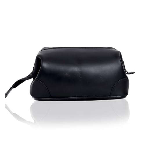 HLC Leather Toiletry Bag for Men Best Gift Premium Genuine Dopp Kit Shaving Kit Organizer Travel Kit Pouch Bag 10 inch Size (Black) - color: Black