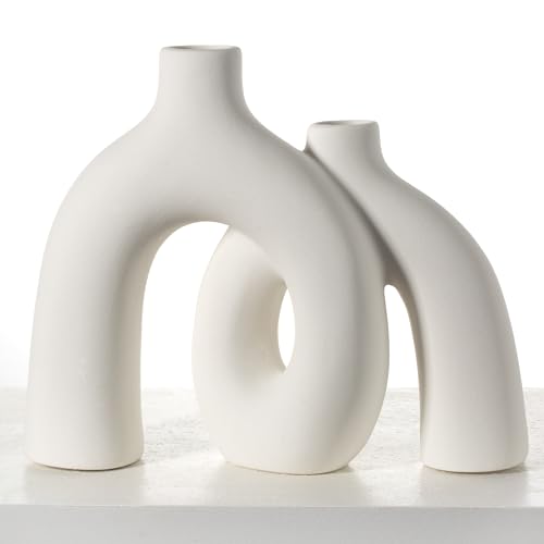 CEMABT Modern Nordic Boho Vase Set - Elegant White Matte Ceramic Home Decor for Living Room, Bookshelf, Mantel, Entryway Table & Console Décor | Shelf Decorations Gift - color: Ivory