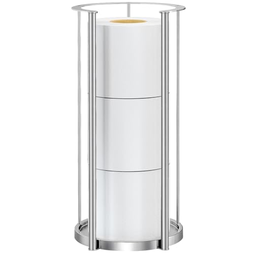 Brushed Nickel Toilet Paper Stand Free Standing Heavy Base 3 Rolls Toilet Paper Roll Holder for Bathroom Storage - color: Brushed Nickel