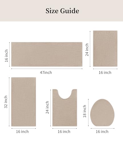 YIHOUSE Bathroom Rugs Sets, Beige, 5 Piece | Non Slip, Quick Dry, Absorbent Washable, Thin Fit Under Door, For Elder, Sink, Laundry - color: Beige, size: 5 pieces