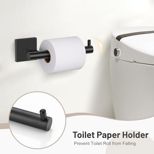 5 Pieces Bathroom Hardware Set Matte Black Towel Bar Set Includes 23.6” Towel Bar, Towel Ring Holder, Toilet Paper Holder and Two Towel Hooks, Bathroom Accessories Set SUS304 Wall Mounted - color: Black, size: 5 Pieces - Standard