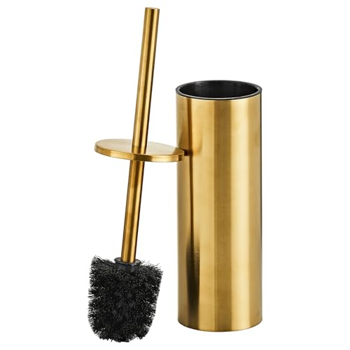Brushed Gold Toilet Brush and Holder Set, Stainless Steel Bowl Scrubber with Replaceable Head, Luxury Bathroom Cleaning Accessory - color: Brushed Gold