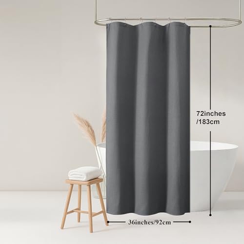 OWENIE Grey Shower Curtain, Stall Small Waffle Weave Heavy Fabric Shower Curtains for Narrow Size Bathroom, Waterproof Soft Hotel Spa Luxury Bath Curtain Set, Machine Washable, Grey, 36x72 Inch - color: Grey, size: 36"W x 72"L (Pack of 1)