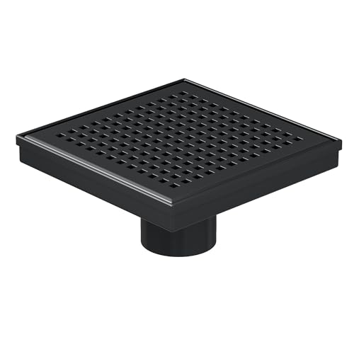 Neodrain Matte Balck Square Shower Drain with Removable Quadrato Pattern Grate, 304 Stainless Steel Square Drain, CUPC Certified, with Hair Strainer and Lifting Hook (Matte Black, 6 in) - color: Matte Black, size: 6 IN