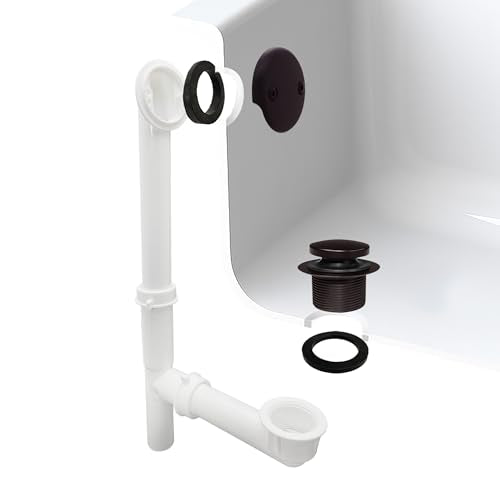Westbrass A593244-12 14" x 1-1/2" White Tubular Bathtub Waste & Overflow Assembly with Tip-Toe Drain Plug and 2-Hole Faceplate, Oil Rubbed Bronze - color: Oil Rubbed Bronze, size: 1 Pack