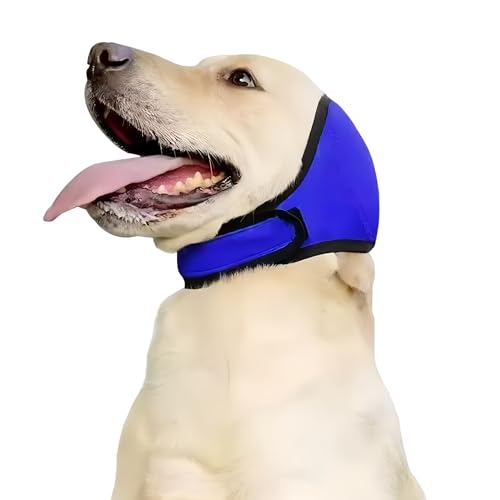 No-Flap Ear Wraps Dogs, Ear Muffs Bath Grooming, Soft Stretch Pet Ear Covers Drying Noise Comfort - color: Blue, size: Medium