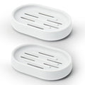 Topsky 2 Pack Soap Dish for Shower, Sink, Bathtub, Oval Plastic White Soap Bar Holder with Drain, Easy to Clean, Durable - color: White.