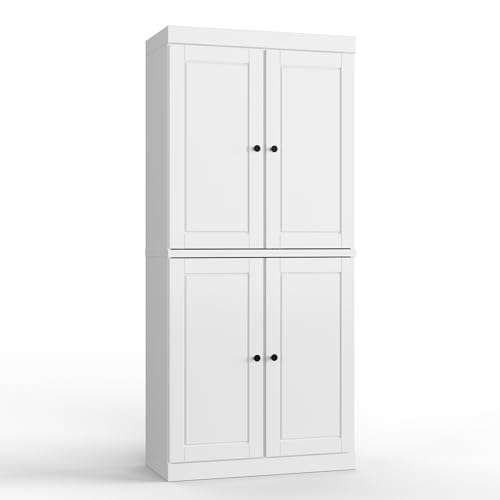 Palace Imports Solid Wood Tall Bathroom Pantry Cabinet with 4 Wooden Doors & Adjustable Shelves, White - 100% Eco-Friendly, Renewable, Space-Saving Storage, 71.5" H x 32" W, Made in Brazil - color: White