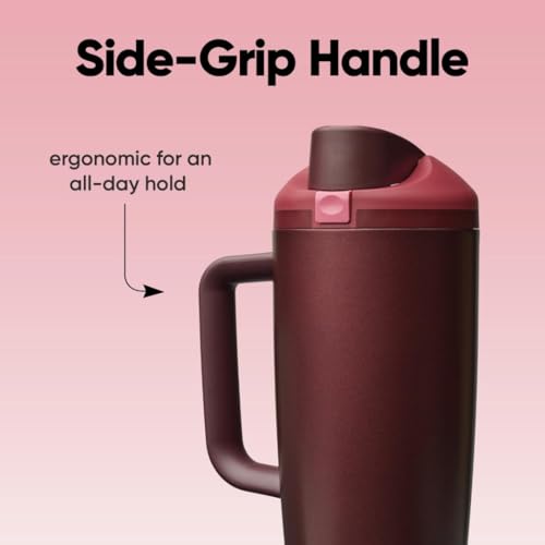Owala FreeSip Tumbler Insulated Stainless Steel Water Bottle with Built-in Straw and Side Handle, For Travel, Work, School, and Sports, 40oz, BPA Free, Leak Proof, Black Cherry - color: Black Cherry, size: 40 Ounces