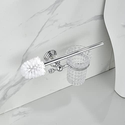WOLIBEER Crystal Toilet Brush Holder, Chrome Toilet Cup Set with Polished Silver Brush Handle Wall Mounted for Bathroom - Decorative Design,Space Saving. - color: Chrome