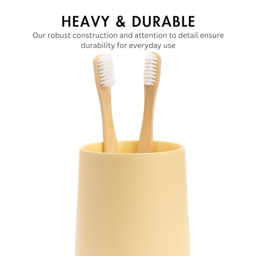 Yew Design Matte Yellow Cream Toothbrush and Toothpaste Holder and Cup for Bathroom Vanity and Countertop, Round Organizer for Electric Toothbrushes, Floss, Razors, Cotton, and Mouthwash - color: Round Matte Yellow Cream