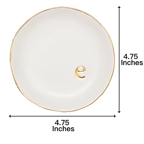 COLLECTIVE HOME Ceramic Jewelry Tray, Trinket Dish, Gifts for Women (E) | Mother's Day, Birthday, Christmas, Engagement Gifts, Vanity, Nightstand Decor, Embossed Gold Monogram Ring Dish with Gift Box - color: E