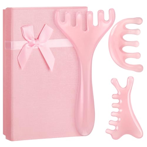 ProSuites 3Pcs Scalp Massage Tool for Head Massager Tool Pink Resin Gua Sha Comb for Relaxation Christmas,Stocking Stuffs - color: Pink