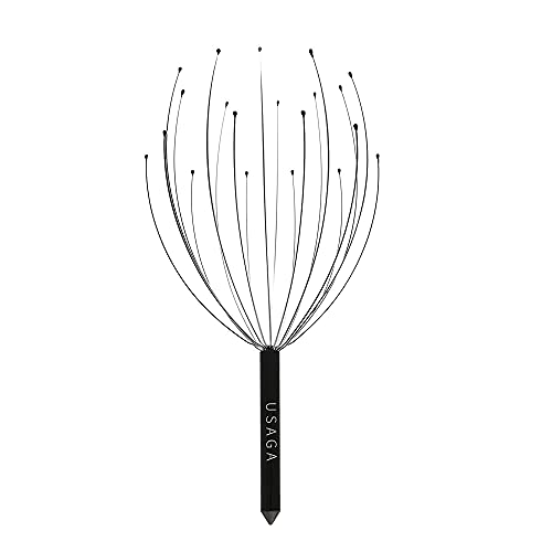 USAGA 20 Fingers Head Massager Scalp Massager Head Scratcher Extendable Back Scratcher for Head Body Relaxing (Black)