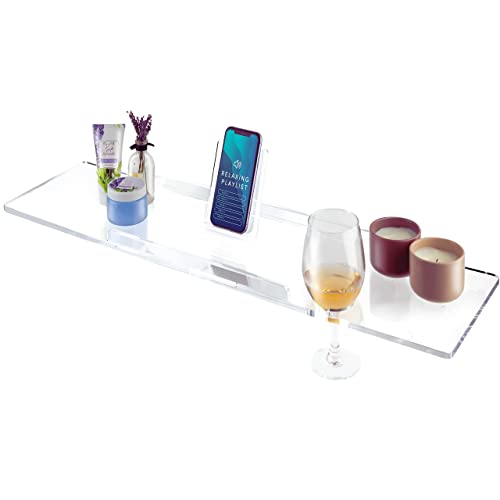 32" Supreme - Clear Acrylic Bathtub Tray Caddy Tub Shelf, Spa Board Luxury Bathroom Bath tub Table, Fits Across Bathtubs, Book, iPad and Wine Glass Holder (Supreme, 32") - size: 32"