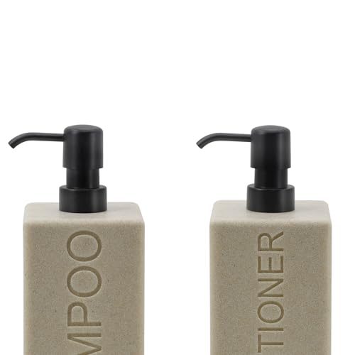Rectangular Resin Dispenser Premium Bathroom Shampoo Conditioner Body Wash Bottle Modern Refillable Pump Design - color: Tan