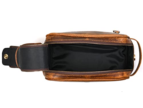 10" Premium Leather Toiletry Travel Pouch With Waterproof Lining Black Color | King-Size Handcrafted Vintage Shaving Kit By Aaron Leather Goods - color: Copper