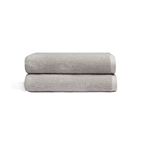 Cozy Earth Ribbed Bath Towel Set - 60% Cotton 40% Viscose from Bamboo Bathroom Towels - Soft & Absorbent Textured Ribbed Pattern - 2 Pack Light Grey - color: Light Grey, size: Bath Towel