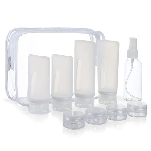 17 Pack Silicone Travel Bottles Kit for Toiletries, TSA Approved Travel Size Portable Refillable Pouch Containers Leak Proof Accessories Essentials Set for Shampoo Conditioner Lotion White