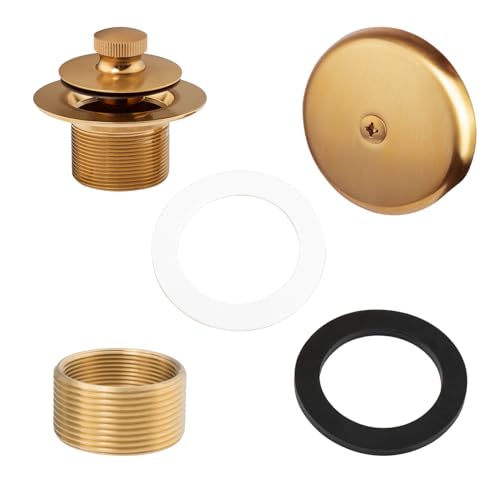 Artiwell Push & Lock Tub Trim Set with Single-Hole Overflow Faceplate, Bathtub Conversion Kit Assembly with Conversion Bar, Universal Fine/Coarse Thread, No Putty Installation (Brushed Gold) - color: Brushed Gold