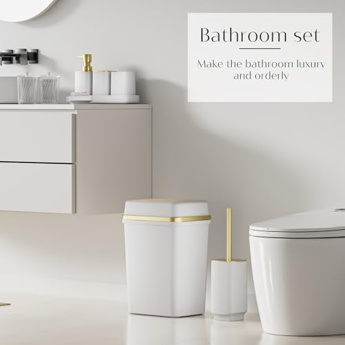 9PCS Bathroom Accessory Set, White Bathroom Set, Bathroom Accessories Set Complete with Trash Can, Toothbrush Holder, Soap Dispenser, Toilet Brush, Bathroom Decor - size: Bath Set with 4 Gallon Trash Can, style: White Swing-Top