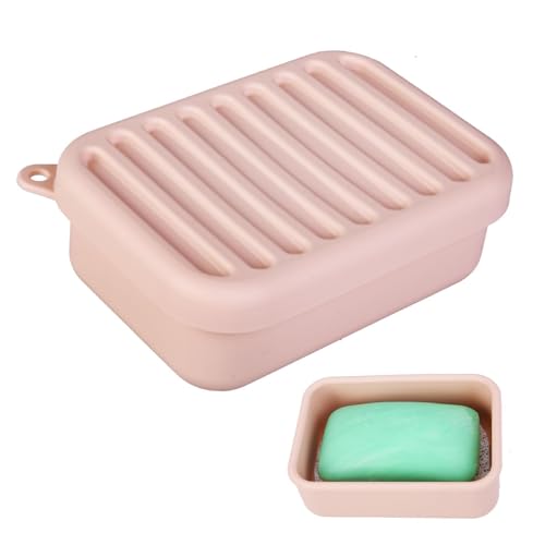 Silicone Travel Soap Case, Leak-Proof Soap Container with Pad, Peach Pink | Silicone Soap Holder, Travel Soap Case, Leak-Proof Soap Box, Removable Drain Tray, Portable Soap Container, Gym & Camping Use - color: Peach Pink
