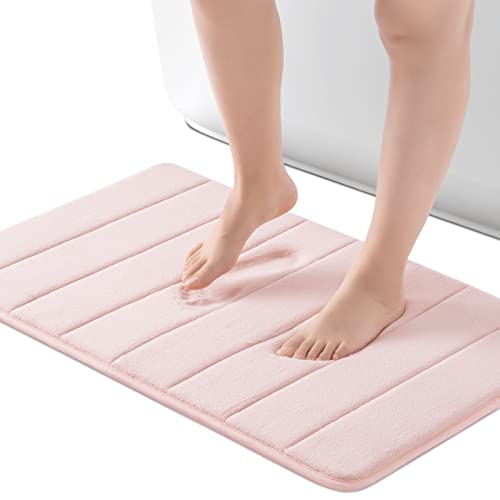 ROSMARUS Memory Foam Bath Mat 20” x 32”, Water Absorbent Shower Mat, Thick Bath Rugs for Bathroom Non Slip with PVC Backing, Ultra Soft Bathroom Rugs for Floor & Tub, Crystal Pink - color: Crystal Pink, size: 20" x 32" (Rectangular)