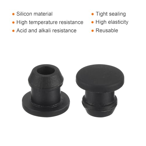 MECCANIXITY Silicone Snap in Locking Hole Plugs,Rubber Panel Seal Cover Flush Type Panel Round for Kitchen Rubber Bulkheads Waterproof Sealing Plugs 6mm/0.2 Inch Diameter Black,Pack of 10 - size: 6mm