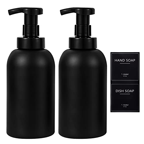 Foaming Hand Soap Dispenser Glass Jar Foam Dish Soap Dispenser for Bathroom and Kitchen Sink, Liquid Pump Bottle for Shampoo, Body Wash, Black, 2 Pack - color: Black