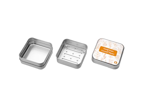 Babo Botanicals Shampoo Solid Bar 2-1 Holder, Travel Case with Lid, Shower Tray with Draining Layer; Aluminum Case for Shampoo or Soap, TSA