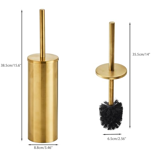 Brushed Gold Toilet Brush and Holder Set, Stainless Steel Bowl Scrubber with Replaceable Head, Luxury Bathroom Cleaning Accessory - color: Brushed Gold