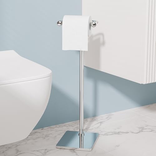 RUACQ Toilet Paper Holder Stand, Bathroom Toilet Paper Roll Holder Free Standing, Toilet Tissue Holder Stand with Post Pivoting Design, Stable Weighted Base, SUS304 Stainless Steel (Chrome) - color: Chrome, size: Free Standing
