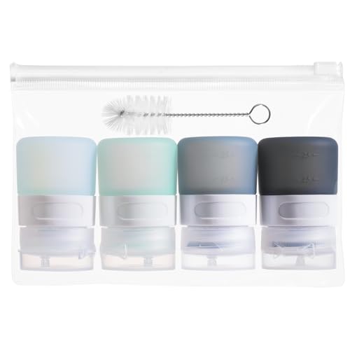 MICEBAY Condiment Squeeze Bottles for Sauces, 1-oz Mini Silicone Salad Dressing Container to Go with Reusable Sandwich Bag, Leakproof Sauce Bottle for Bento Lunch Box, 4 Pack, Gray - color: Gray, size: 1 OZ
