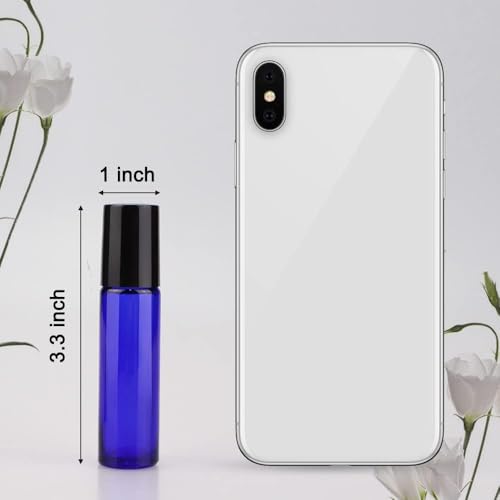 sungwoo 12 Pack Essential Oil Bottles, 10ml Blue Glass Bottles with Stainless Steel Roller Balls and Caps for Travel, Perfume and Lip Gloss - color: Blue, style: 12 Pack