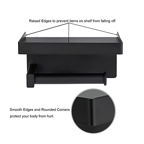 Toilet Paper Holder Tissue Roll Hanger with Shelf SUS304 Stainless Steel Matte Black Bathroom Lavatory Hardware Wall Mount Adhesive