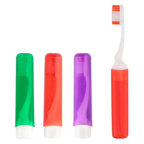 Travel Toothbrush 3Pcs Travel Toothbrush Set Mini Toothbrushes Soft Portable Toothbrushes Travels with Tooth Brush Cover Small Folding Toothbrush Individually Wrapped for Camping Home,Red,Green,Purple - color: Red+green+purple, size: 1 Count (Pack of 3)