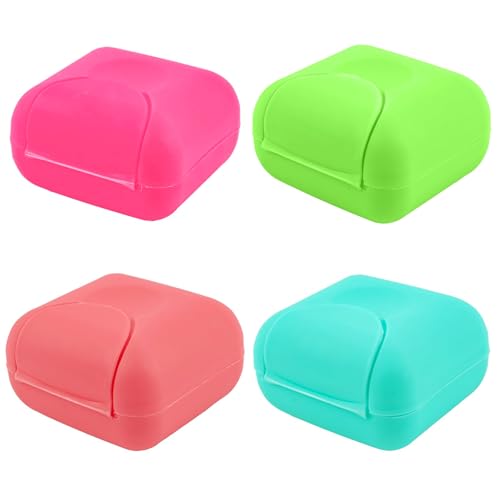 AUEAR, 4 Pack Candy Color Portable Soap Box Holder Plastic Case Travel Dish Container with Lid for Home Bathroom Hiking Outdoor (Small) - color: 2.8", size: 4 Pack