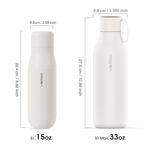 VSITOO S1 15oz Mini Insulated Stainless Steel Self-Cleaning Water Bottle | Mini 15oz Insulated Bottle for Purses & School Bags, With Auto Self-Cleaning, Touchscreen, 30-Day Battery & 24H Cold - color: White, size: 14.8 Ounces