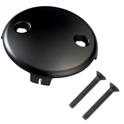 Two-Hole Bathtub Overflow Drain Cover, 81mm (3.18 inch) Diameter with 48mm Hole Spacing, Zinc Allo Cover with 2 Screws for Standard Tub (sub-Black) - color: Sub-black