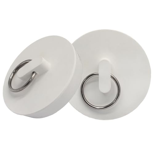 Luomorgo 2 Pack Rubber Drain Stopper, 1-5/8 to 1-3/4 Inch, White | Leak-Proof, Fits Bathtub & Kitchen Sink, Heavy Duty Seal, with Hanging Ring - size: Fits 1-5/8 Inch to 1-3/4 Inch