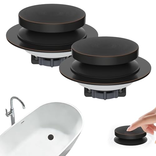 Hibbent 2 Pack 3 in 1 Metal Bathtub Drain Stopper, Universal Pop Up Tub Stopper with Removable Filter Basket, Bathtub Hair Catcher for 1.5''~2.4'' Drain, Brass Bullet Core, Oil-Rubbed Bronze - color: Oil-rubbed Bronze Finish